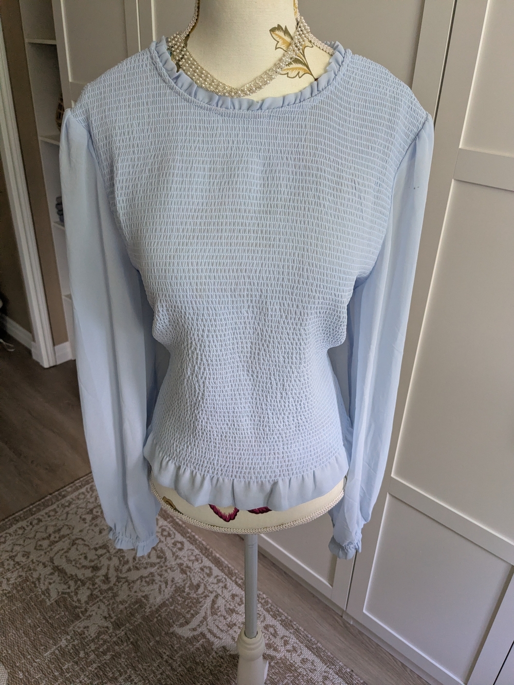 Ricki's Pale Blue Smocked Chiffon Sleeve Blouse